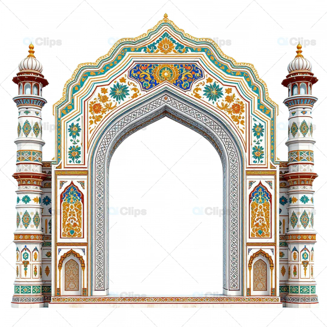 Ornate 3D Archway Model with Indian Mughal Design