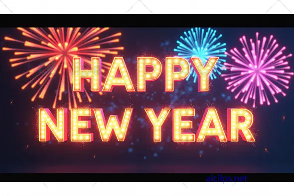 Happy New Year Neon Lights with Fireworks