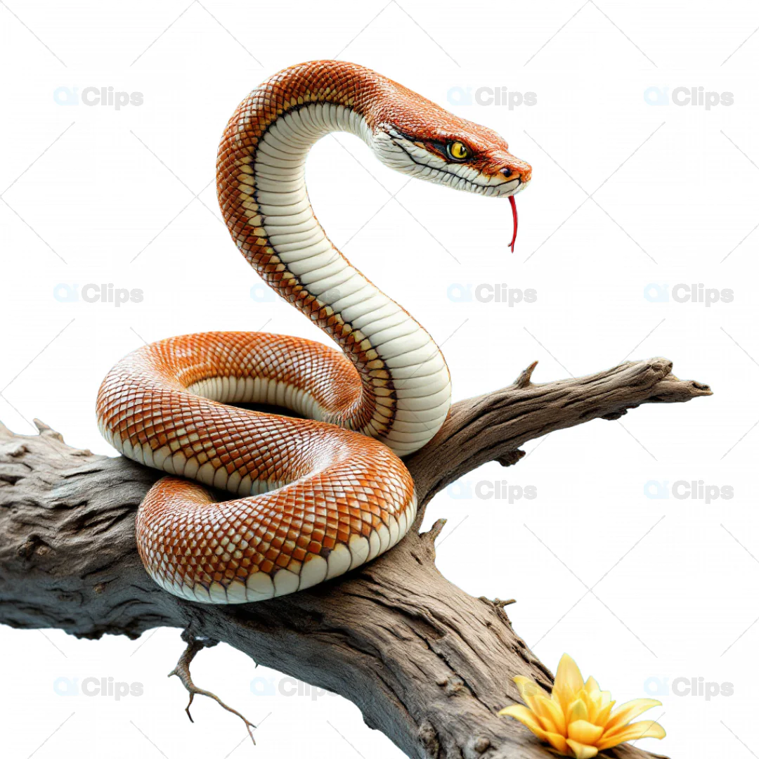 Vibrant 3D Snake on Branch with Flower Detail