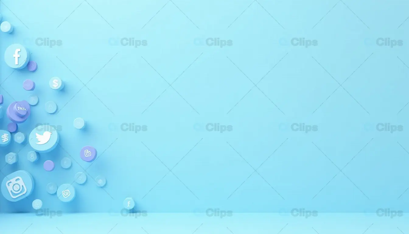 Floating Social Media Icons on Minimalist Blue Background