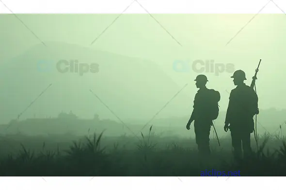 Silhouette of Soldiers in Foggy Field