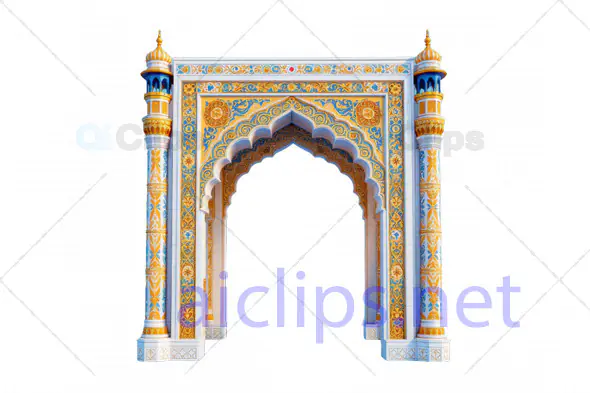 Vibrant 3D Indian Arch Model with Mughal-Inspired Decorative Elements
