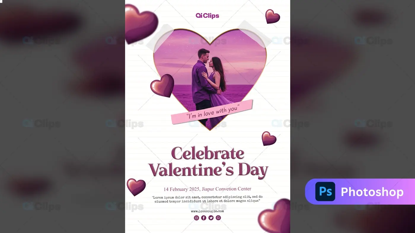 Romantic Valentine's Day Photoshop PSD Template | AIClips