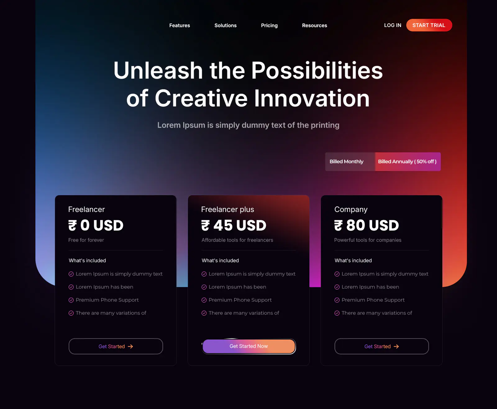 Creative Innovation Pricing Template