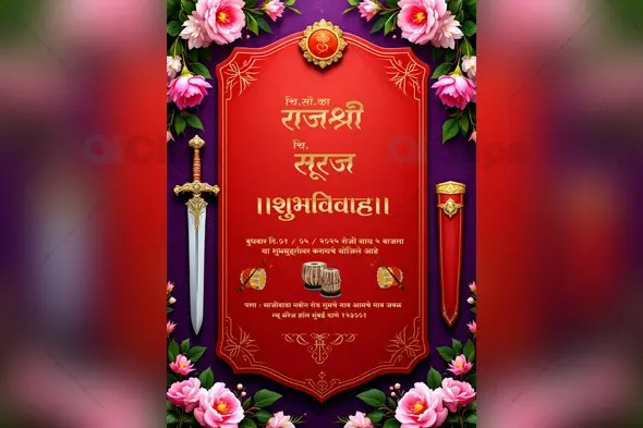 Royal Marathi Wedding Invitation PSD Template