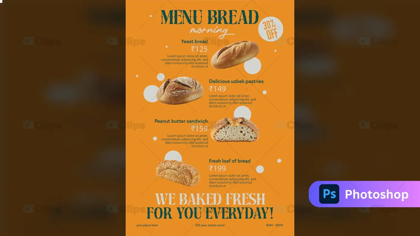 Fresh Bakery Menu Template with Artisanal Bread Offerings