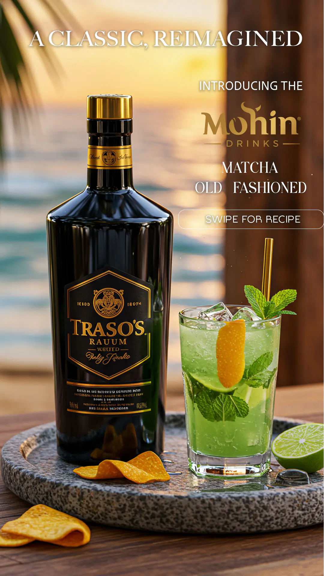 Matcha Old Fashioned Cocktail Ad Template