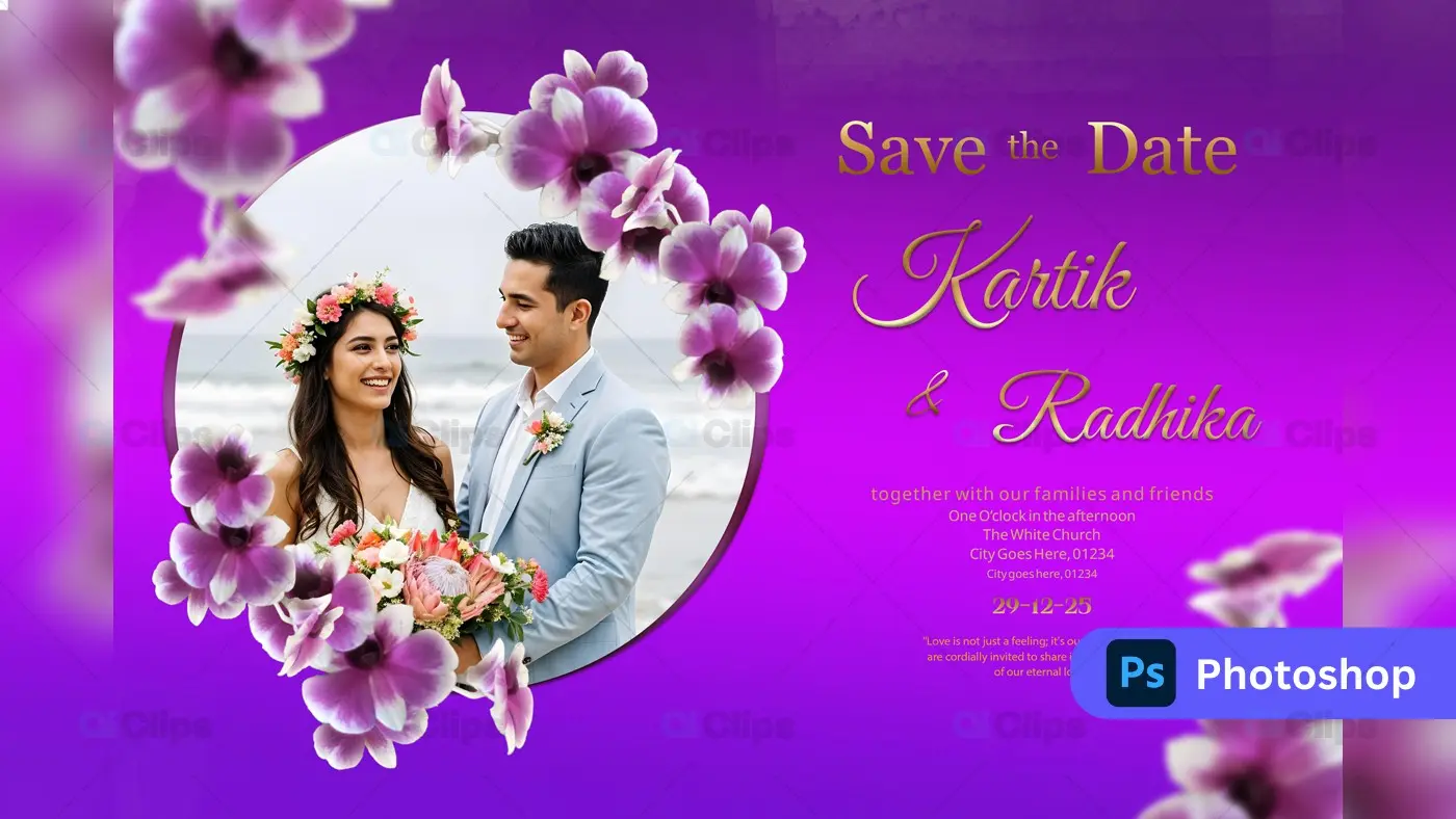 Floral Save the Date Wedding Invitation PSD Template