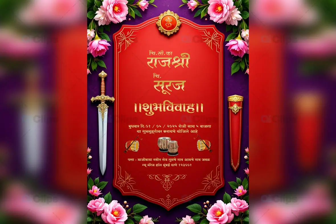Royal Marathi Wedding Invitation PSD Template