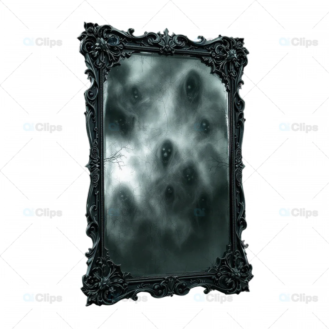 Haunted Gothic Mirror with Ghostly Faces - 3D Model