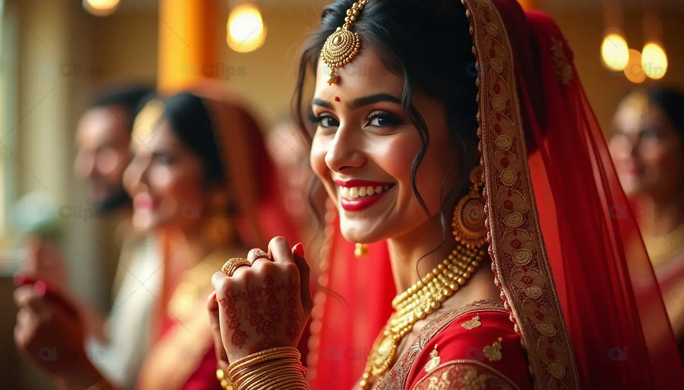 Beautiful Indian Bride in Traditional Red Saree