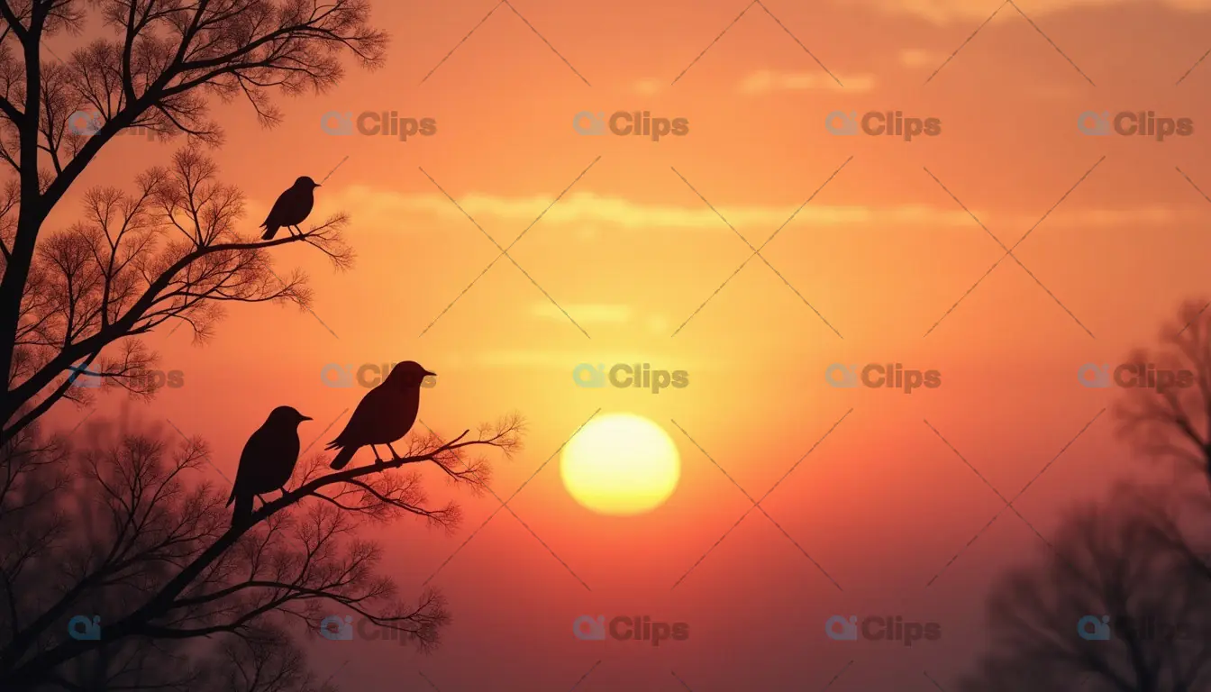 Birds Silhouette in Fiery Sunset