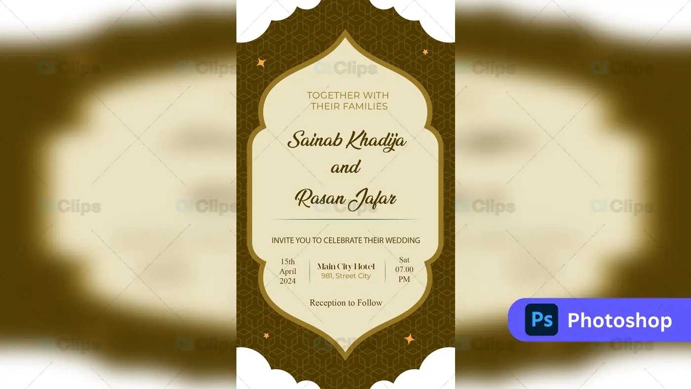 Elegant Islamic Wedding Invitation Template PSD