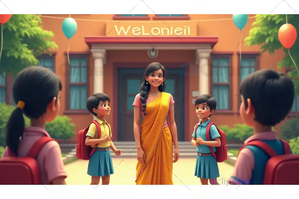 Teacher Welcoming Students on the First Day of School