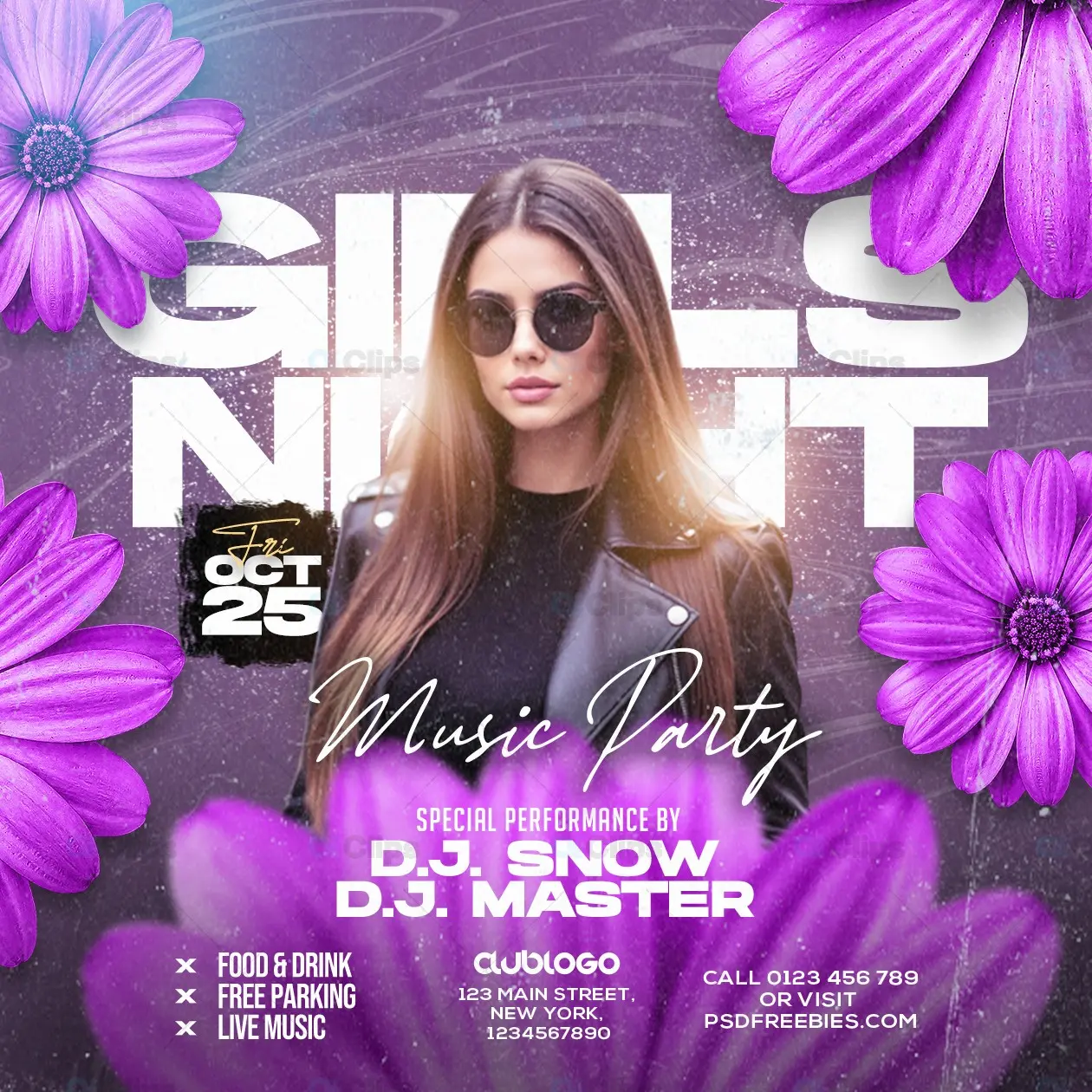 Girls Night Music Party Flyer PSD Template