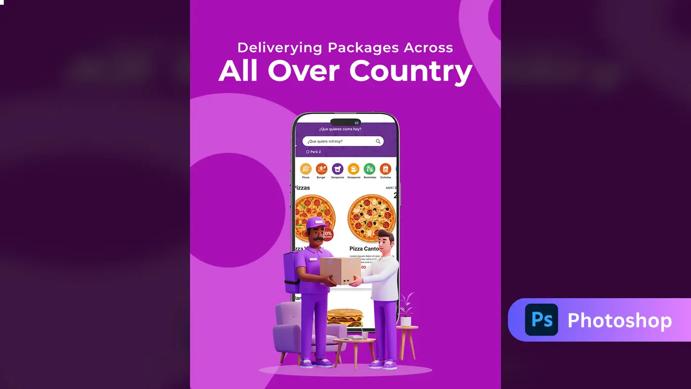 Food Delivery App Promotion 3D Illustration Poster