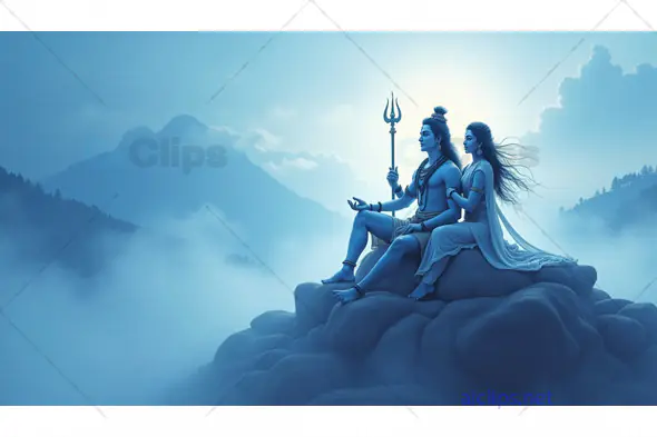 Shiva and Parvati Meditating on a Misty Mountain Peak