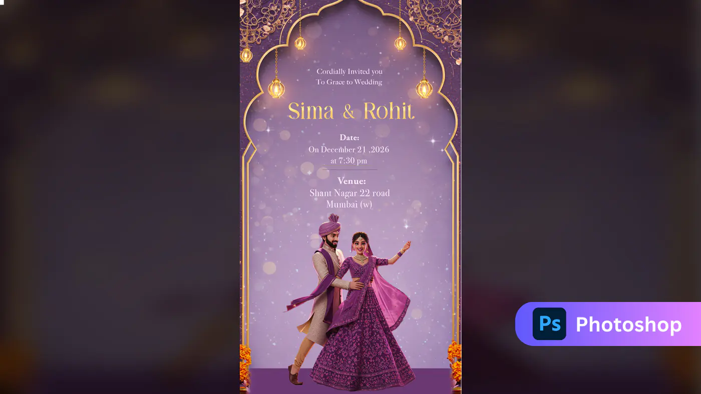 Royal Purple 3D Indian Wedding Invitation Template
