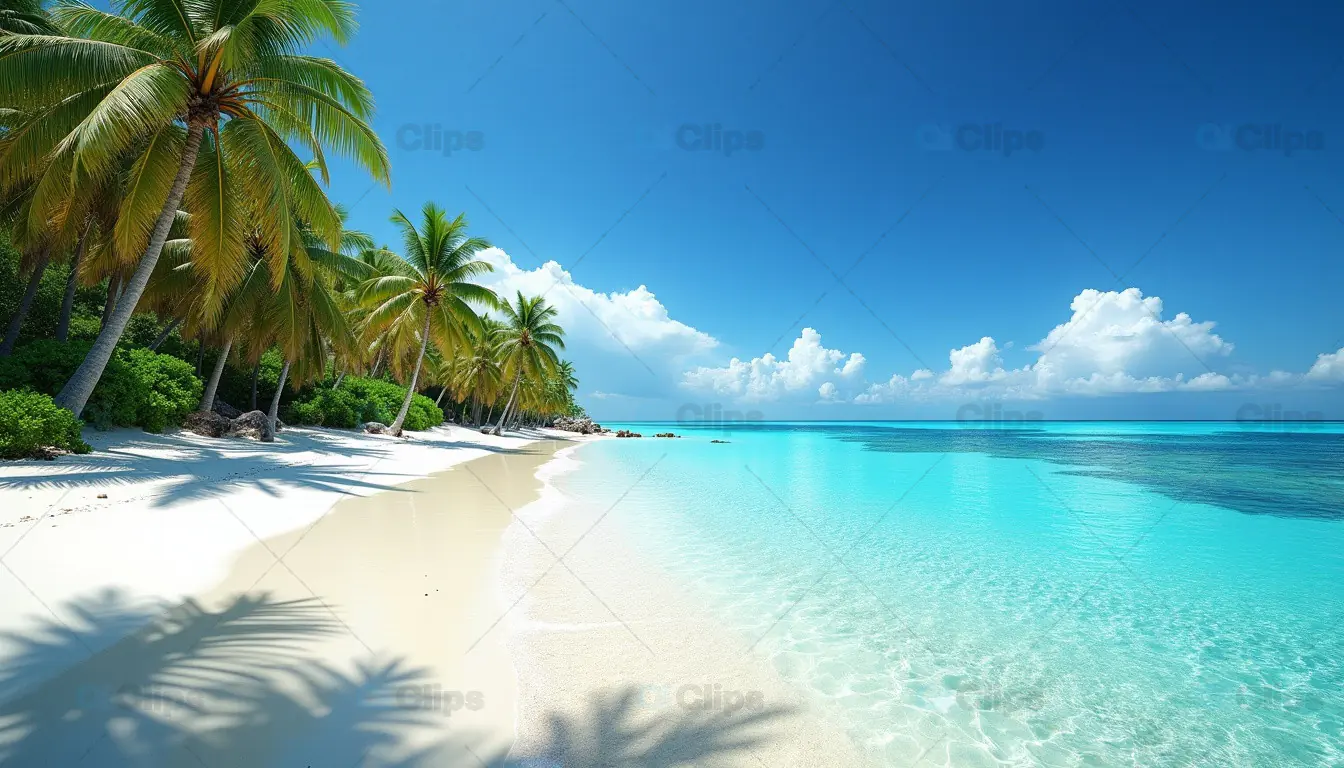 Tropical Beach with Crystal Clear Water and Palm Tree