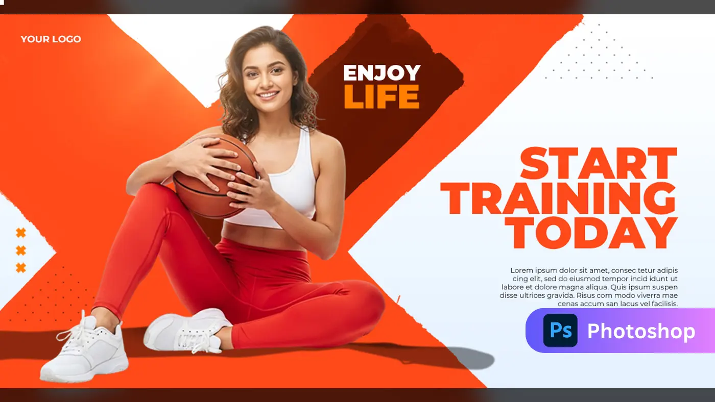 Orange Basketball Fitness Promotional Banner Template