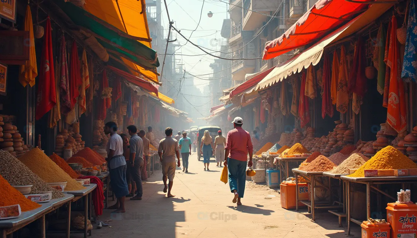 Bustling Indian Spice Market Street