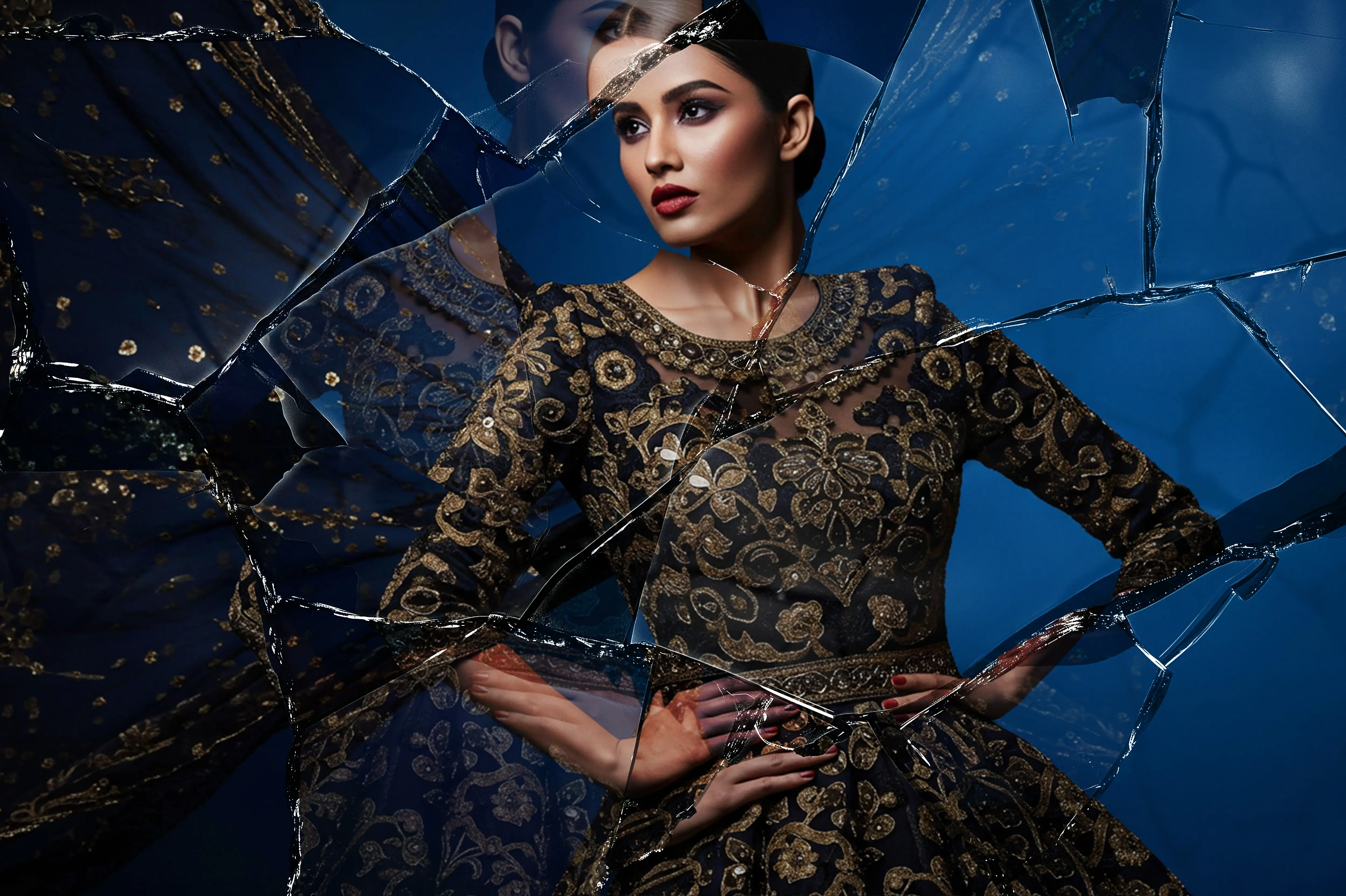 Broken Glass Drama Effect  Woman Portrait