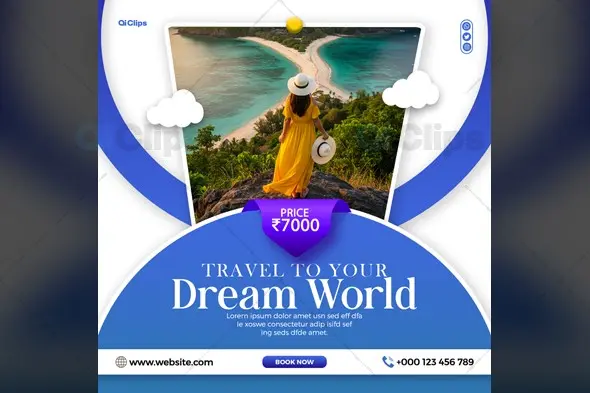 Coastal Paradise Travel Social Media Template with Beach Vista