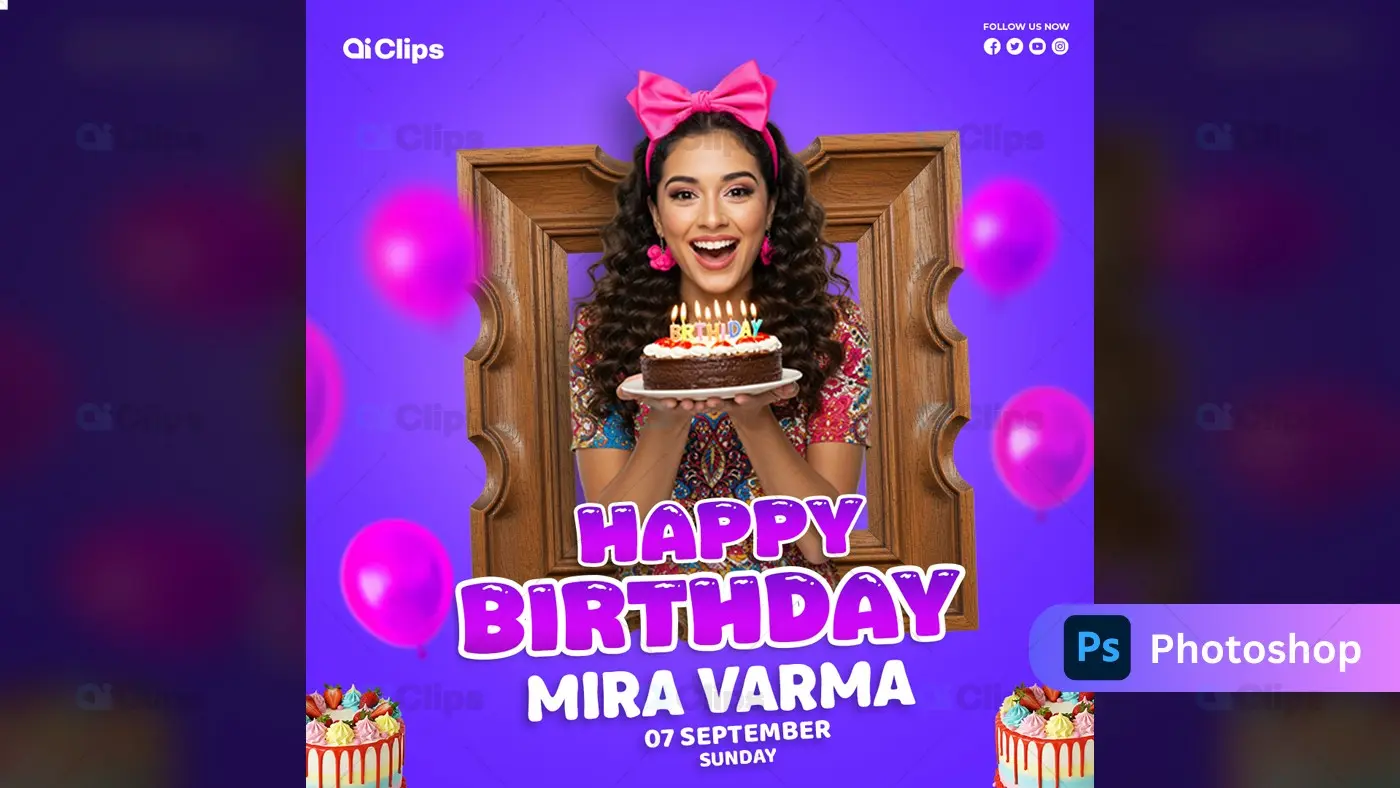 Happy Birthday Celebration Template with Cake and Balloons