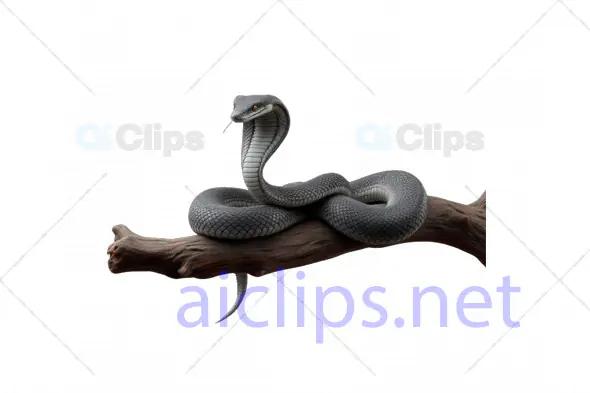 Realistic 3D Black Snake Coiled on Tree Branch