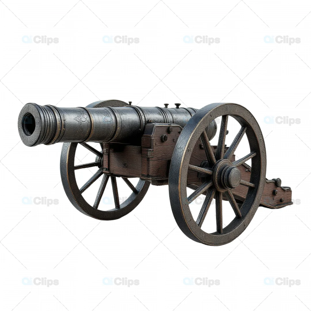 Realistic Wooden-Wheeled Cannon 3D Model
