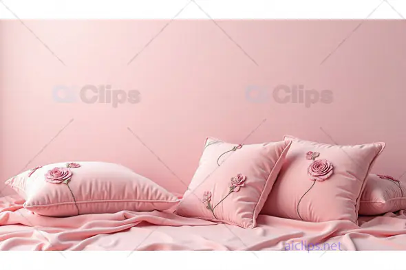 Soft Pink Floral Embroidered Pillow Set on Silk Fabric