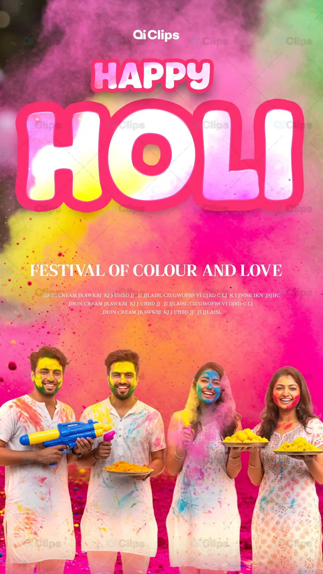 Colorful Holi Festival Celebration Photoshop PSD Template | AIClips