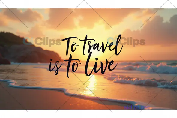Sunset Beach with "To Travel is to Live" Quote - Inspirational Visual