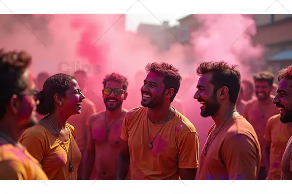 Joyful Holi Celebration with Friends and Colorful Powder