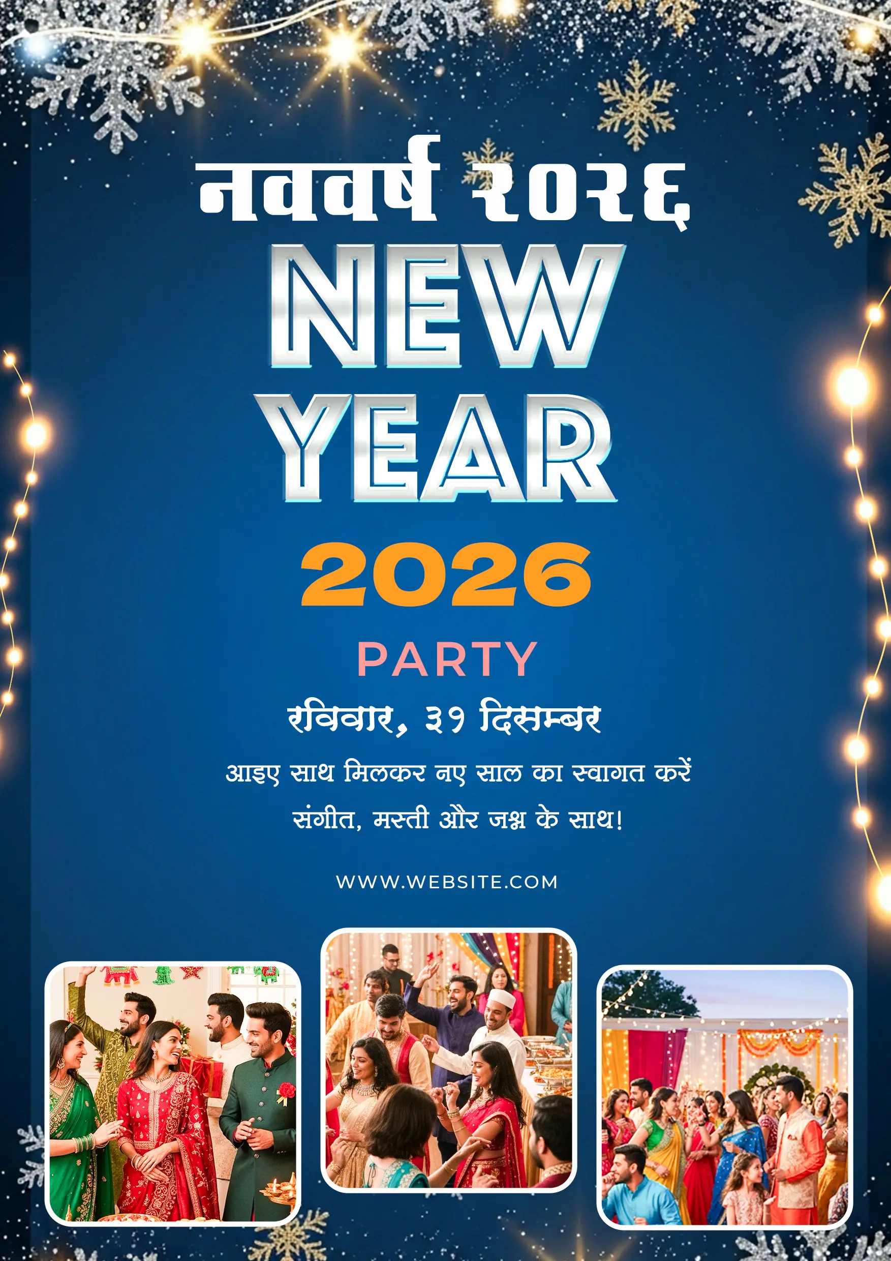 Bilingual Hindi New Year 2026 Party Invitation Template