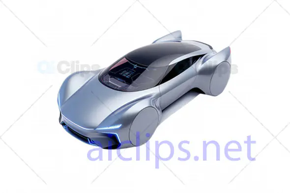 High-Tech Silver Futuristic Car - 3D Model with Digital Dashboard