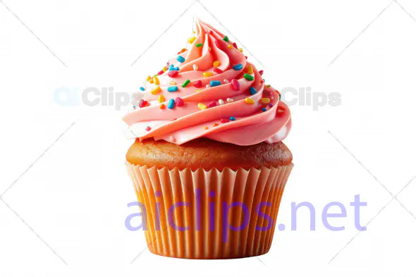 Realistic Pink Frosted Cupcake with Colorful Sprinkles 3D Model