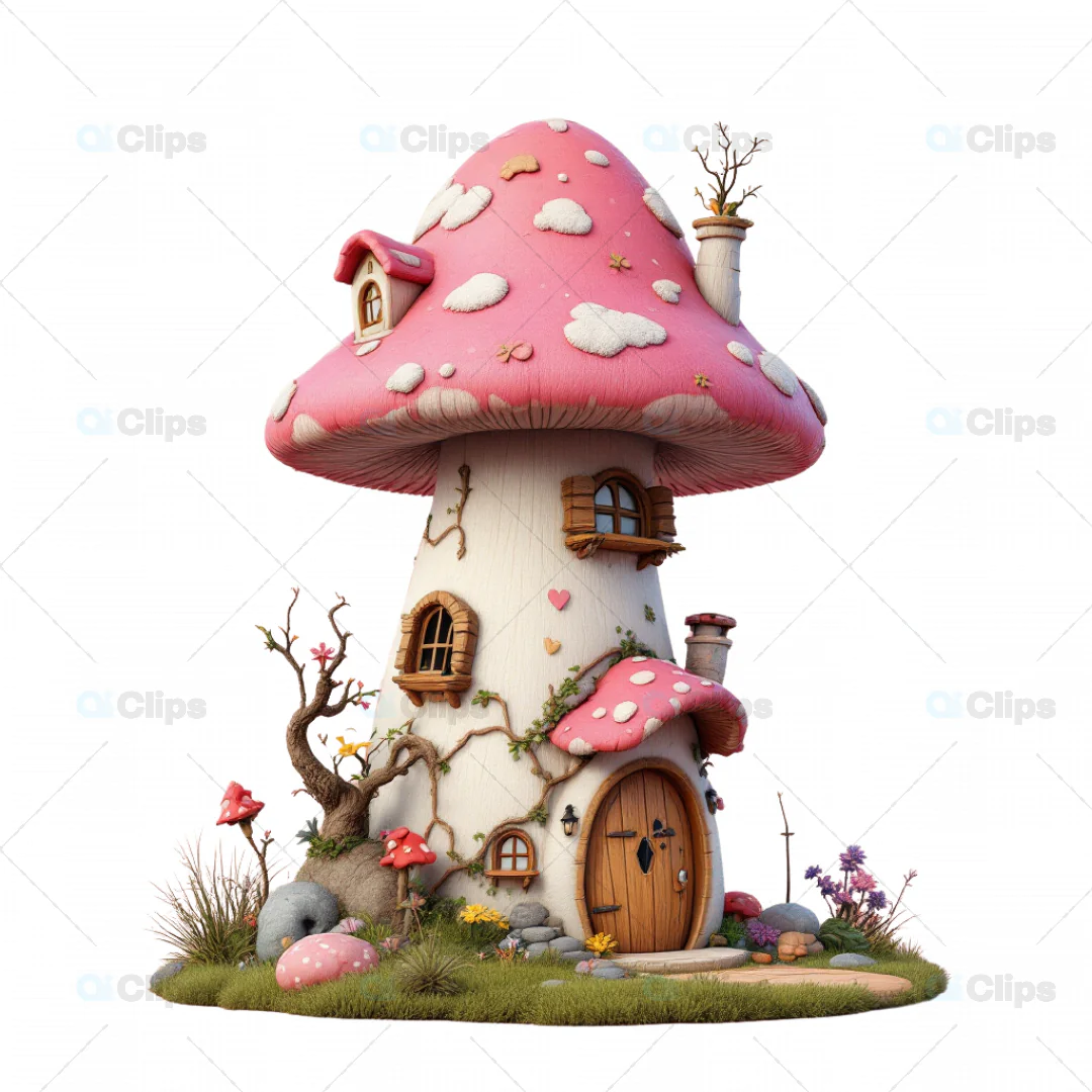 Whimsical Mushroom House 3D Model - Enchanted Fairy Cottage