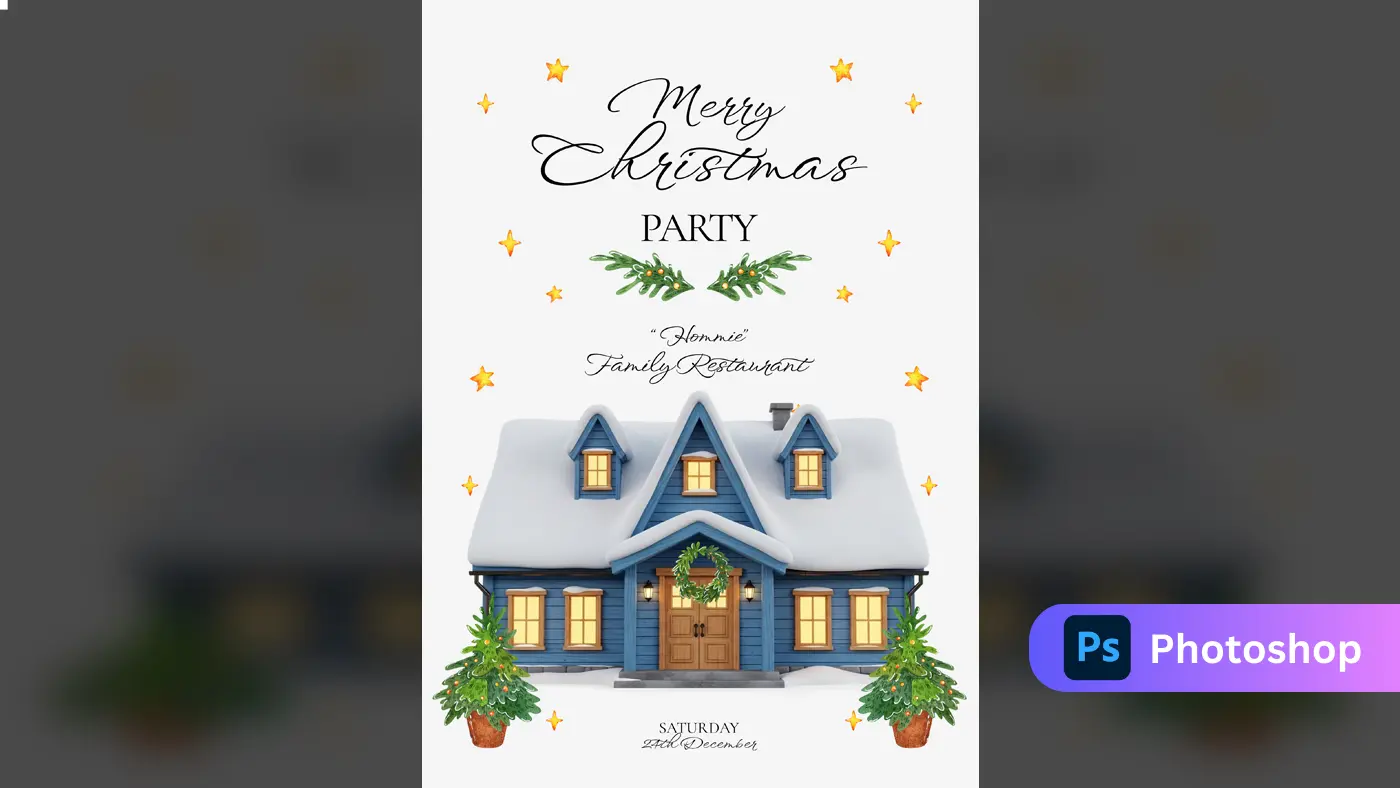 Cozy Winter Cottage Christmas Party Invitation Template