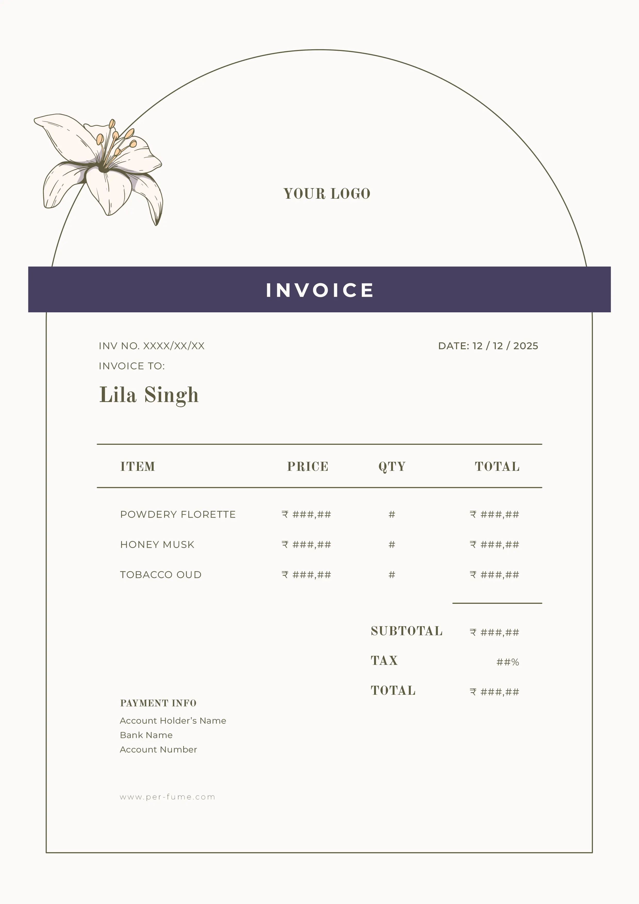 Elegant Lily Perfume Invoice Template