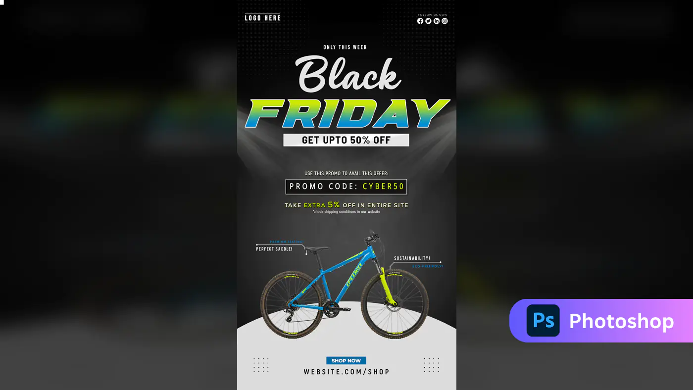Black Friday Bicycle Sale Promotional Template