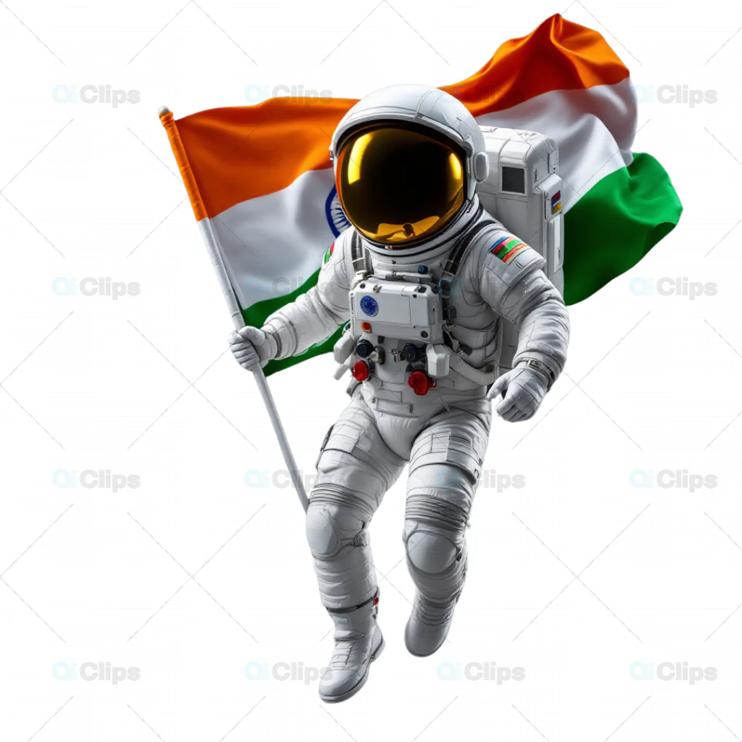 Indian Astronaut Floating with National Flag 3D Model