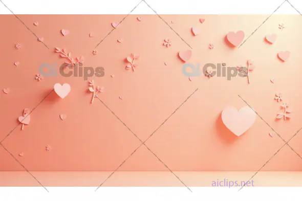 Minimalist Hearts and Floral Elements on Peach Background