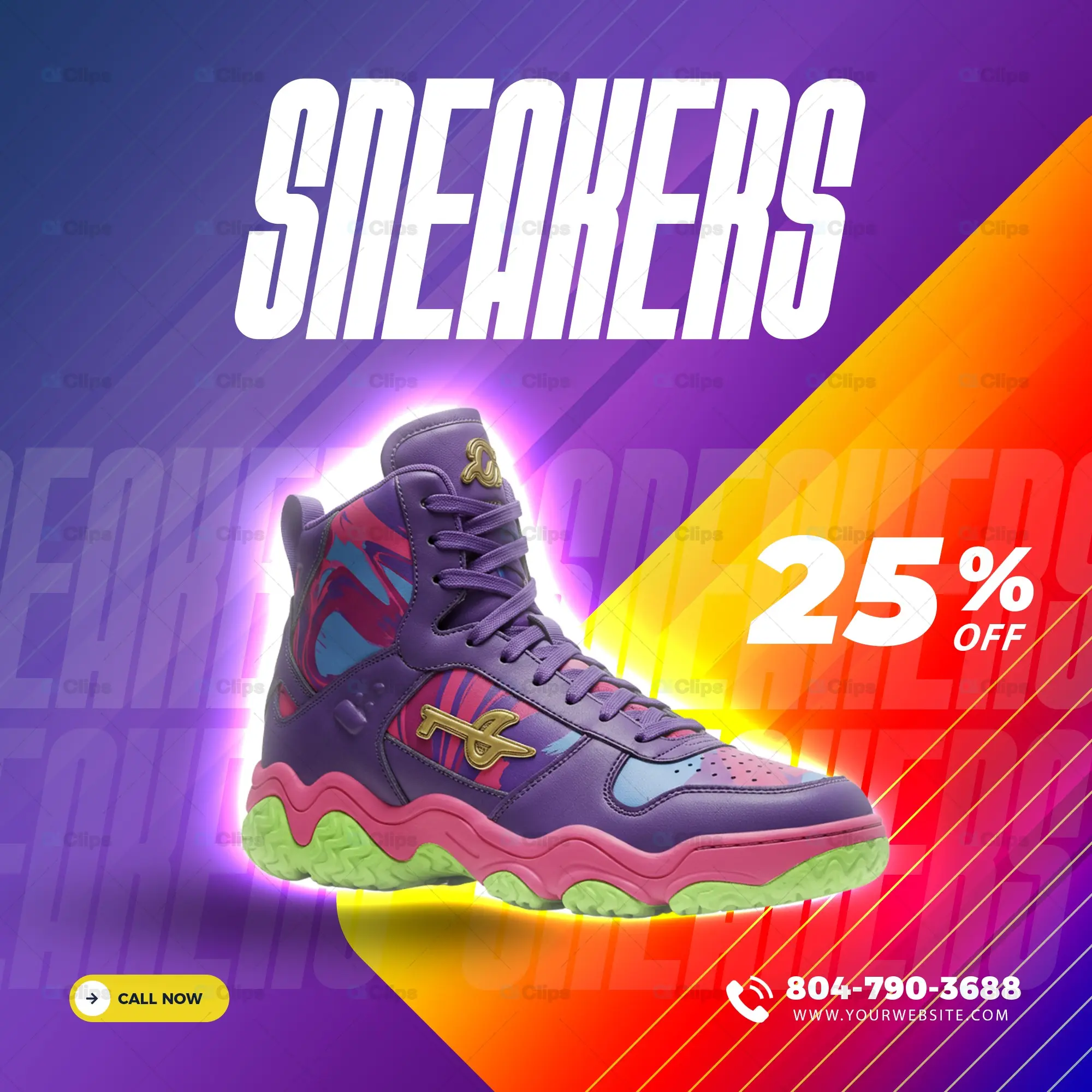 Vibrant Sneaker Sale Social Media Template with Gradient Background