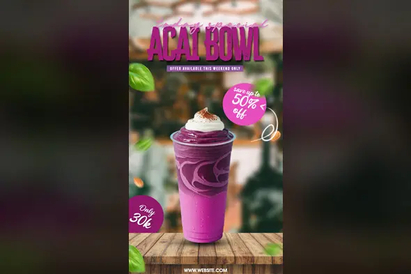 Vibrant Acai Bowl Photoshop Template for Promotions
