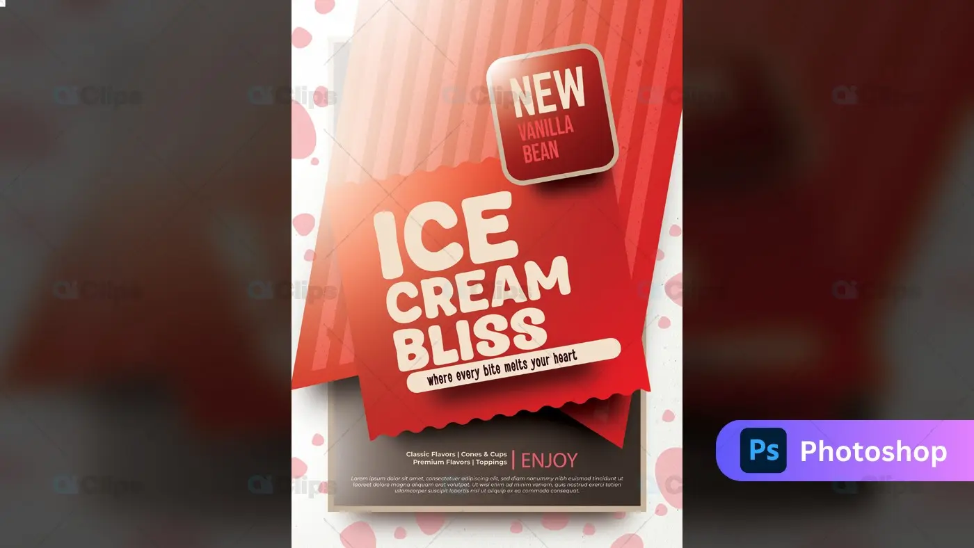 Red Ice Cream Advertisement Template with Polka Dot Background