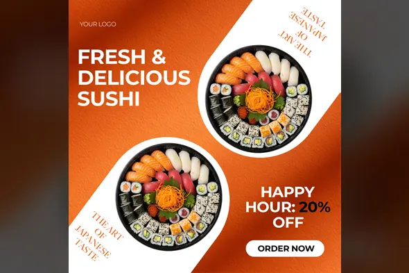 Vibrant Sushi Platter Discount Ad Template