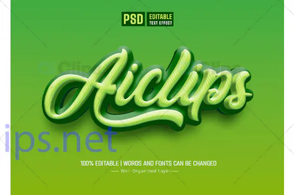 Green Neon 3D Text Effect PSD