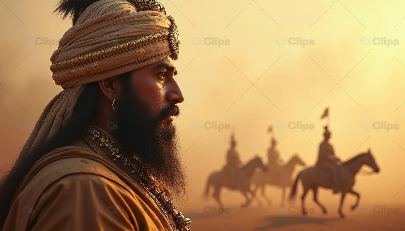 Warrior King Leading His Cavalry at Sunset