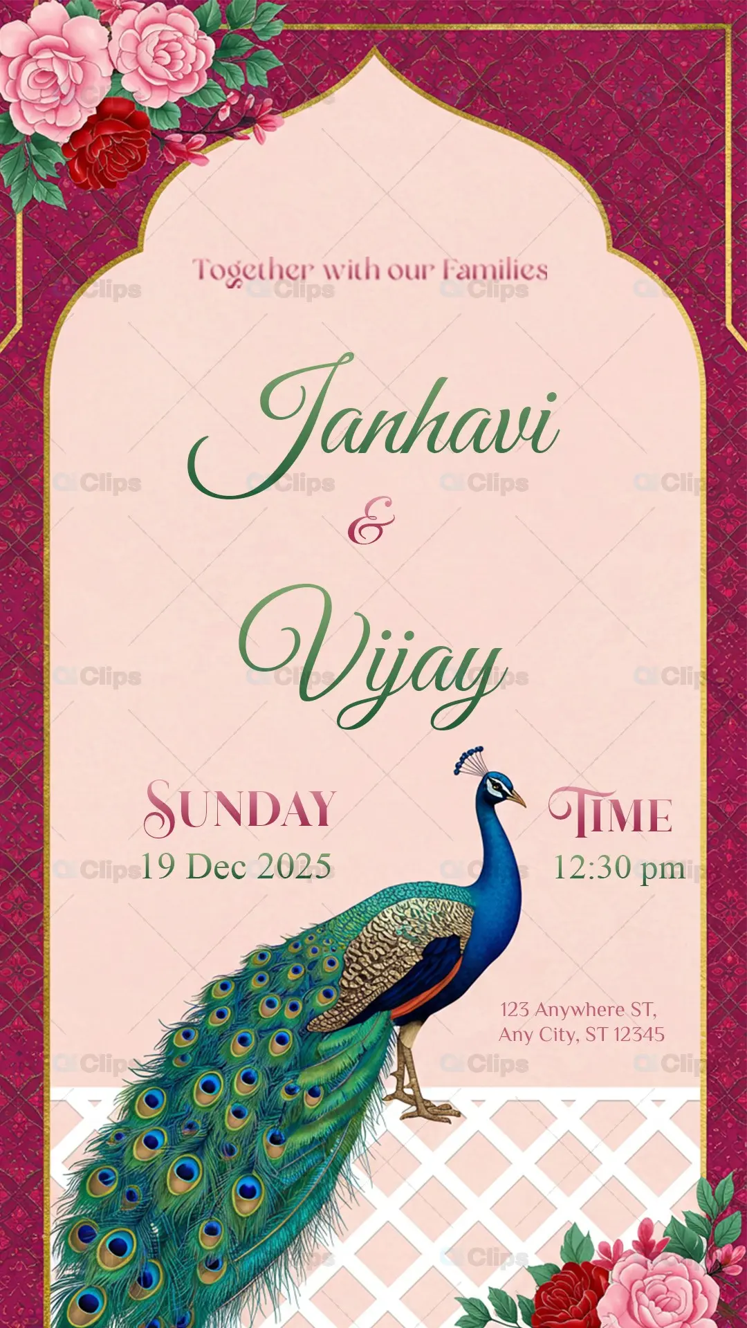 Royal Peacock Wedding Invitation PSD Template
